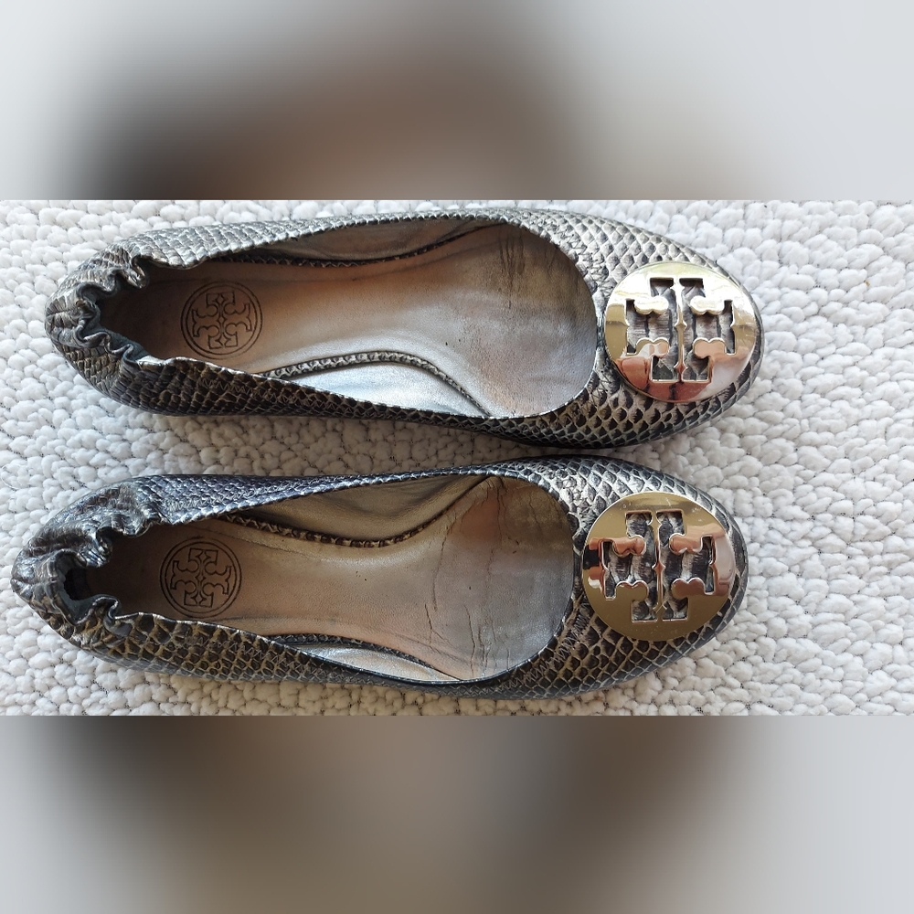 Tory Burch Reva classic snakeskin print ballet flats size 7.5 - Picture 1 of 5